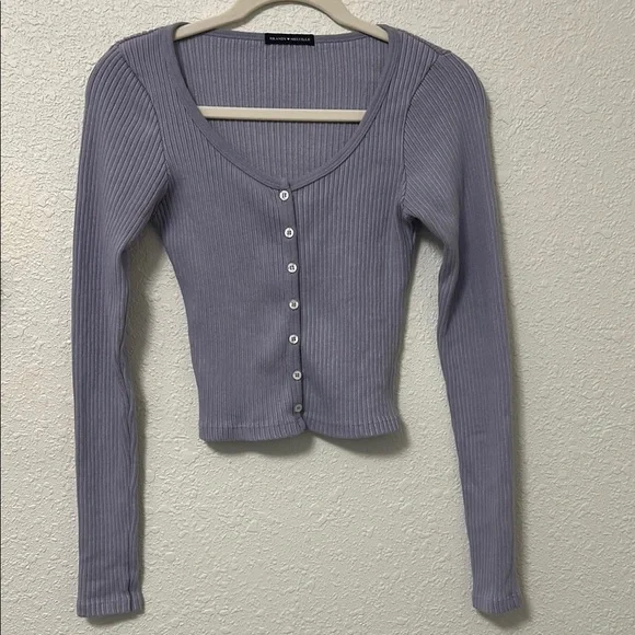Purple Ribbed Button-Up Top - Picture 1 of 2